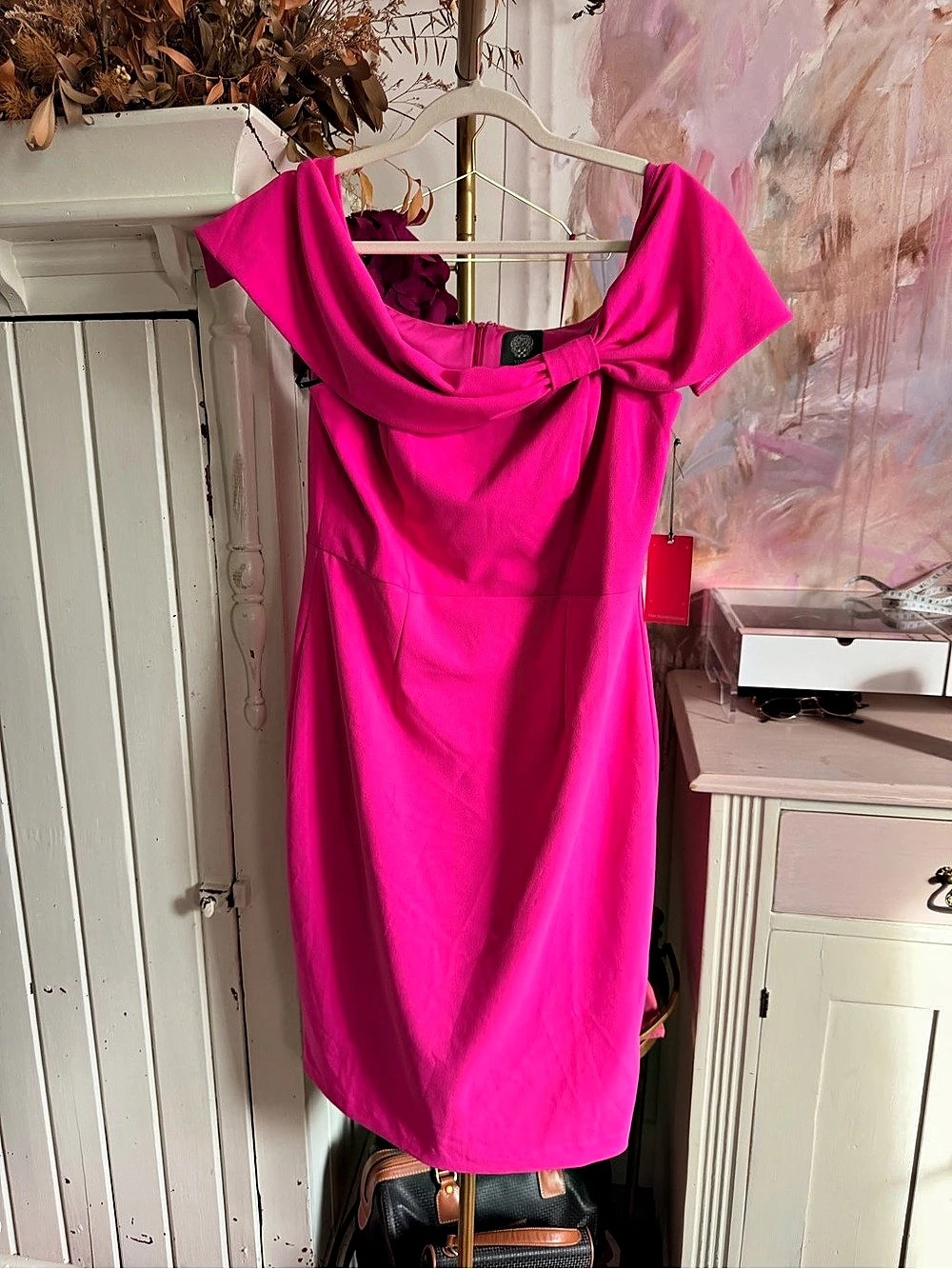 Vince Camuto Pink Draped Neck Mini Dress Size 12 NWT
